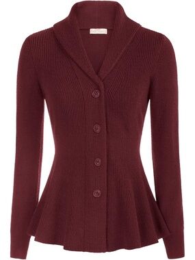 🆕 Women's Wine Vintage Collar Button Down Knit Coat Cardigan Sweater